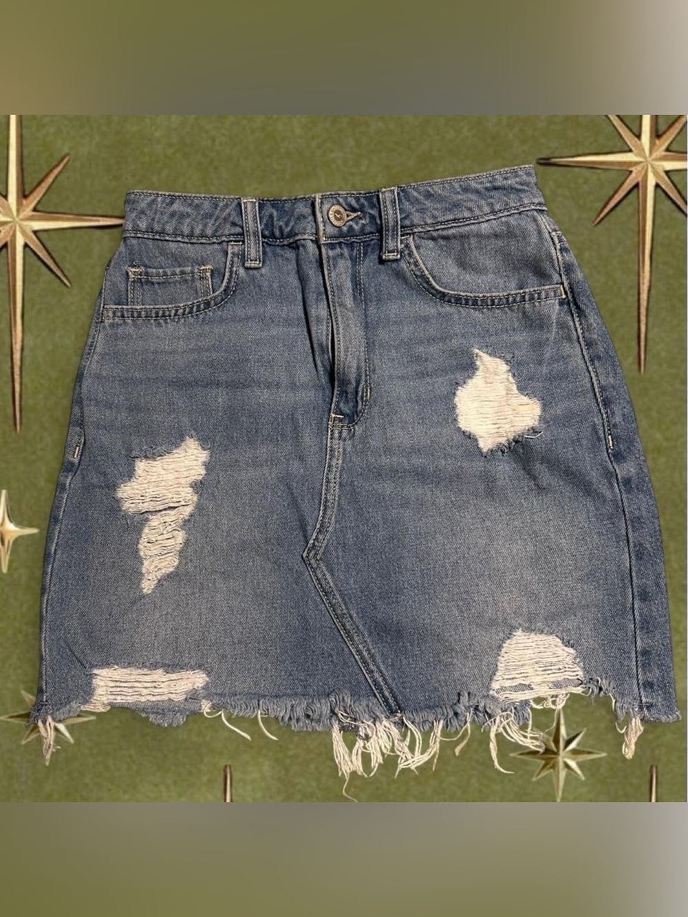 Hollister Distressed Denim Skirt Sz 3 W26 Ultra High Rise Y2K Western